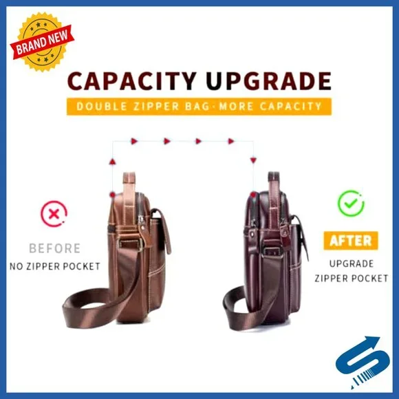 Small Genuine Leather Crossbody Bag for Men with Adjustable Strap